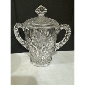 Antique EAPG 6" Sugar Bowl Hobstars Daisies Double Thumbprint Handles